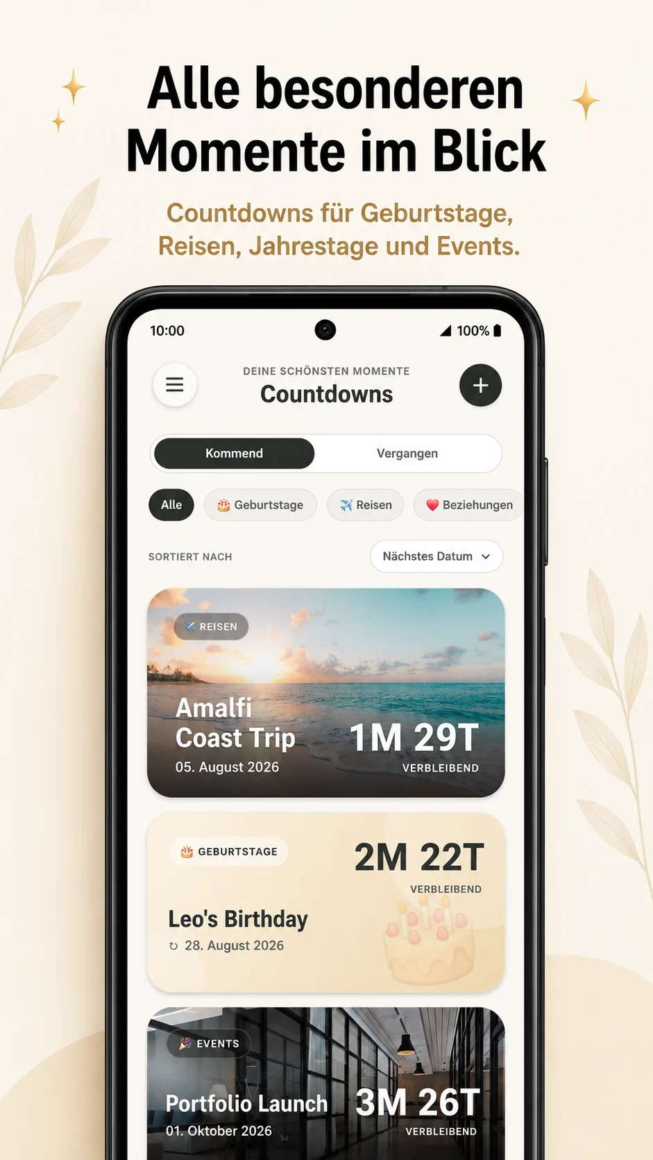 Momenza Countdown App Übersicht